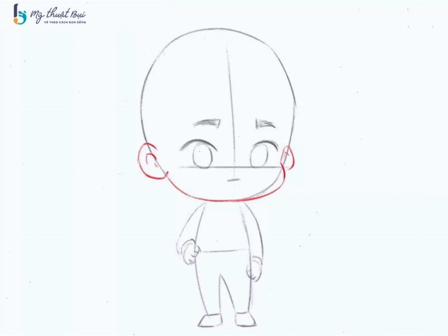 Vẽ khuôn mặt chibi nam với các nét đơn giản và biểu cảm đáng yêu