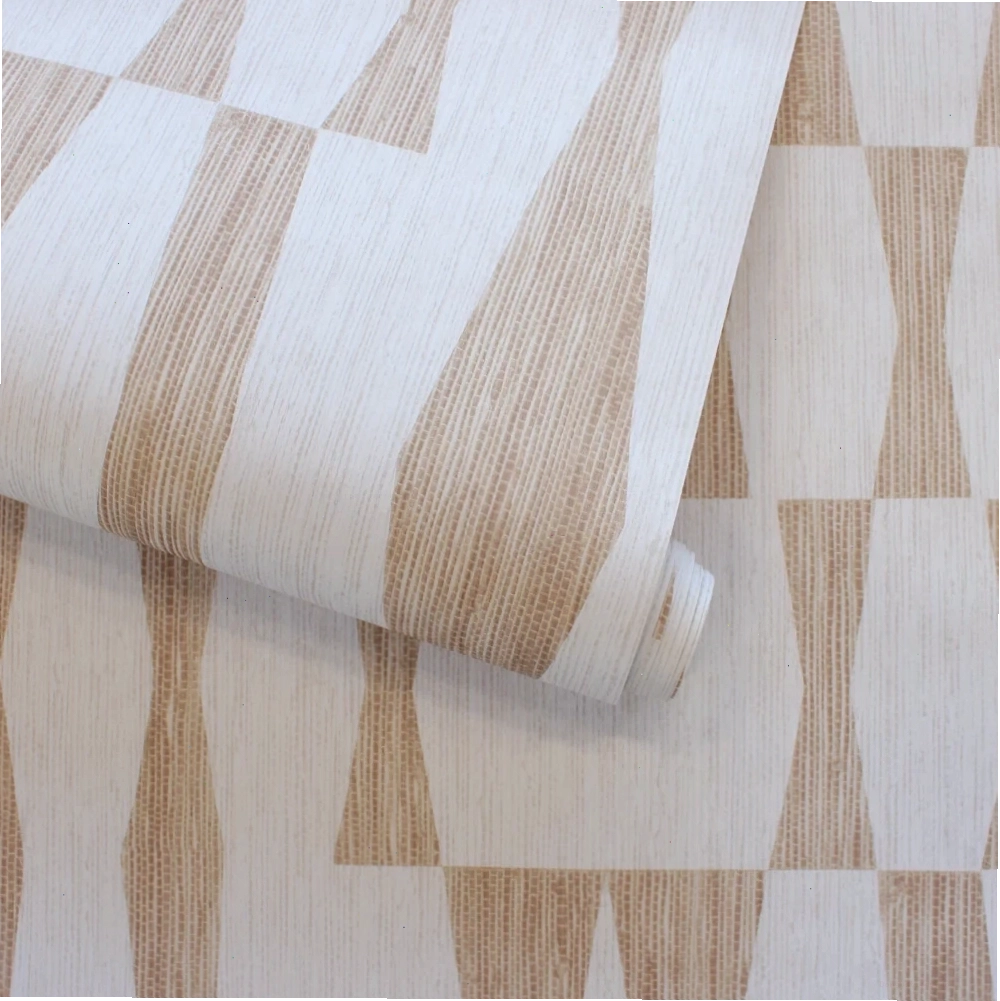Faux grasscloth geo removable wallpaper in textured jute