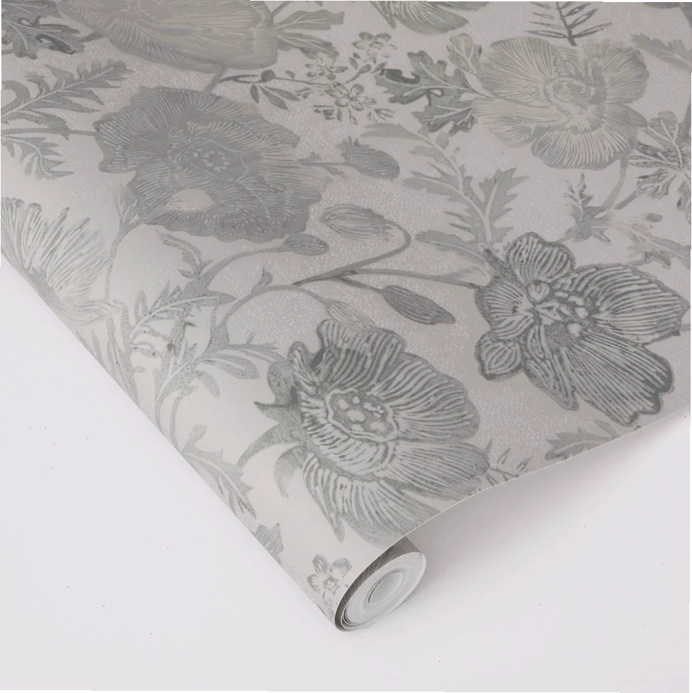 Moss poppies removable wallpaper for a nature inspired room