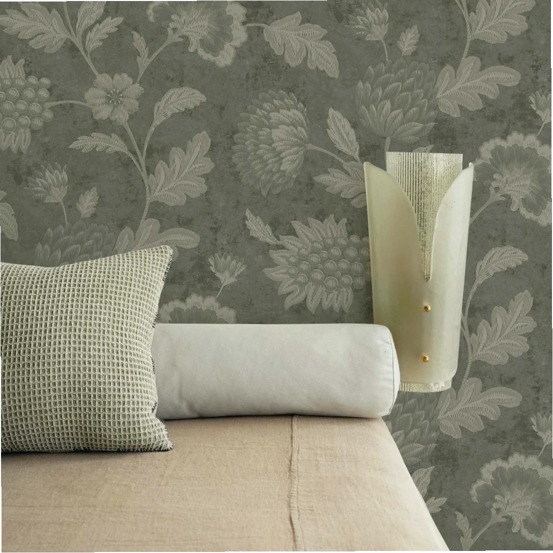 Olive wane floral wallpaper for a vintage aesthetic