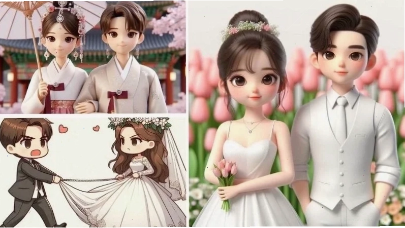 Lưu ngay avatar đôi cô dâu chú rể chibi để làm ảnh đại diện
